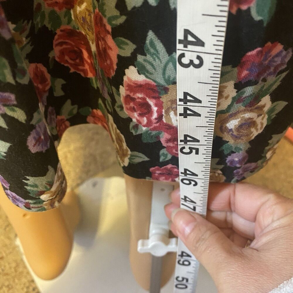 Vintage 80s Paquette Too! Red Black floral drop waist midi dress 14 Cottagecore - Picture 4 of 10